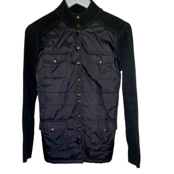 Sweater Trim Knit Fall Jacket Style & Co Black Utility Ribbed Sleeves Fall Autum - Picture 1 of 9
